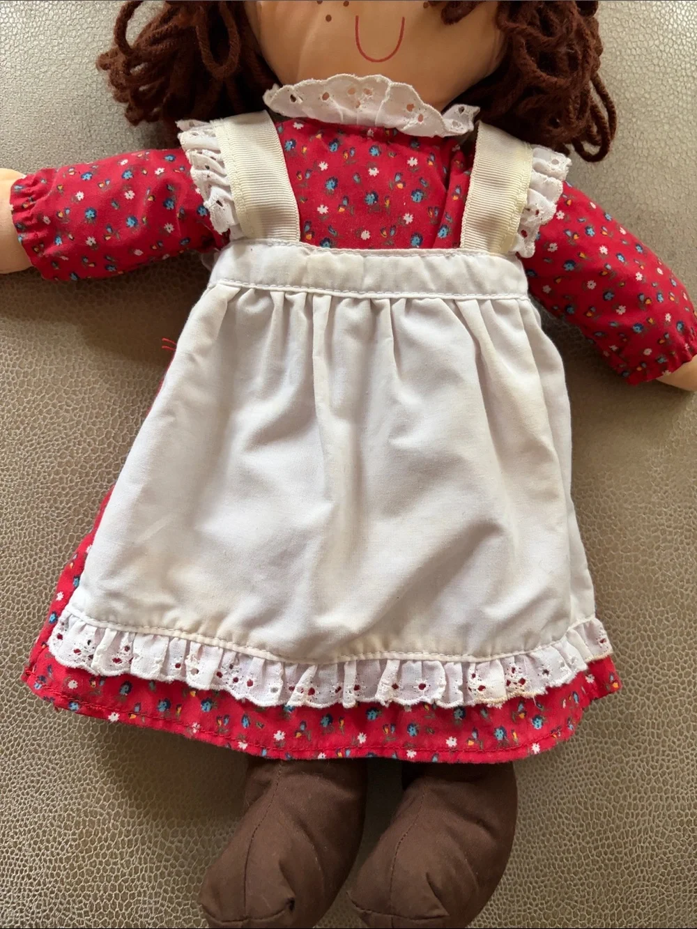 Vintage 1982 Hallmark Christmas Doll With Red Floral Dress And Ruffle Hat